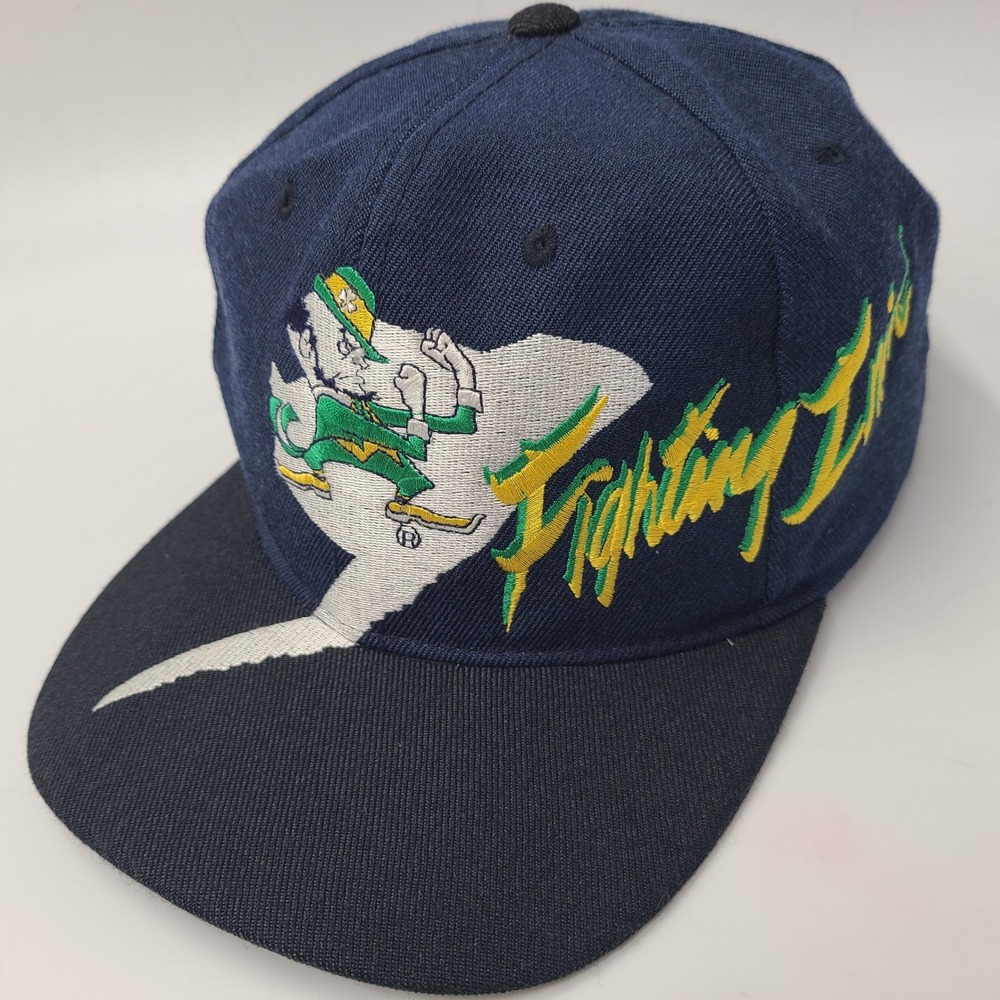 Vintage Notre Dame Fighting Irish Hat Snapback Drew Pearson‎ Blue Lightning Bolt